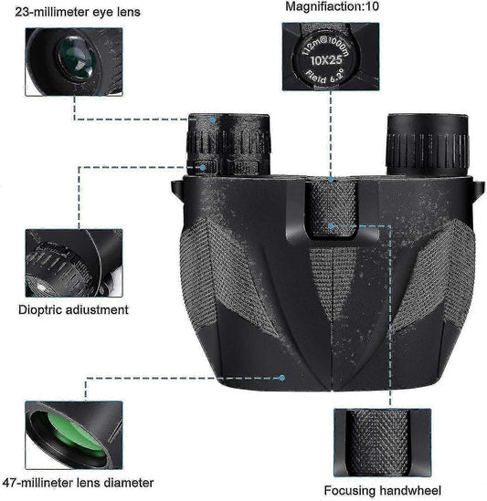 10x25 Binoculars with Strap Compact Lightweight Binoculars for Travel