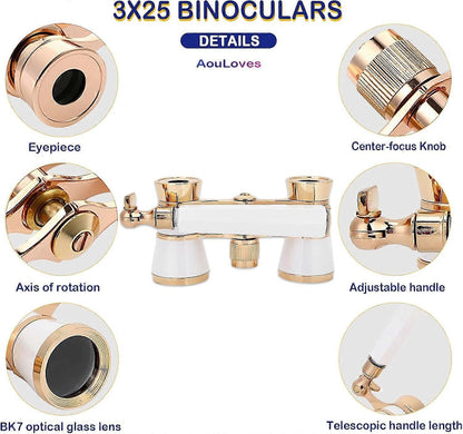 Opera Binoculars 3x25 Glasses Compact Telescope for Concerts and Travel