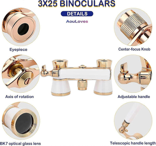 Opera Binoculars 3x25 Glasses Compact Telescope for Concerts and Travel