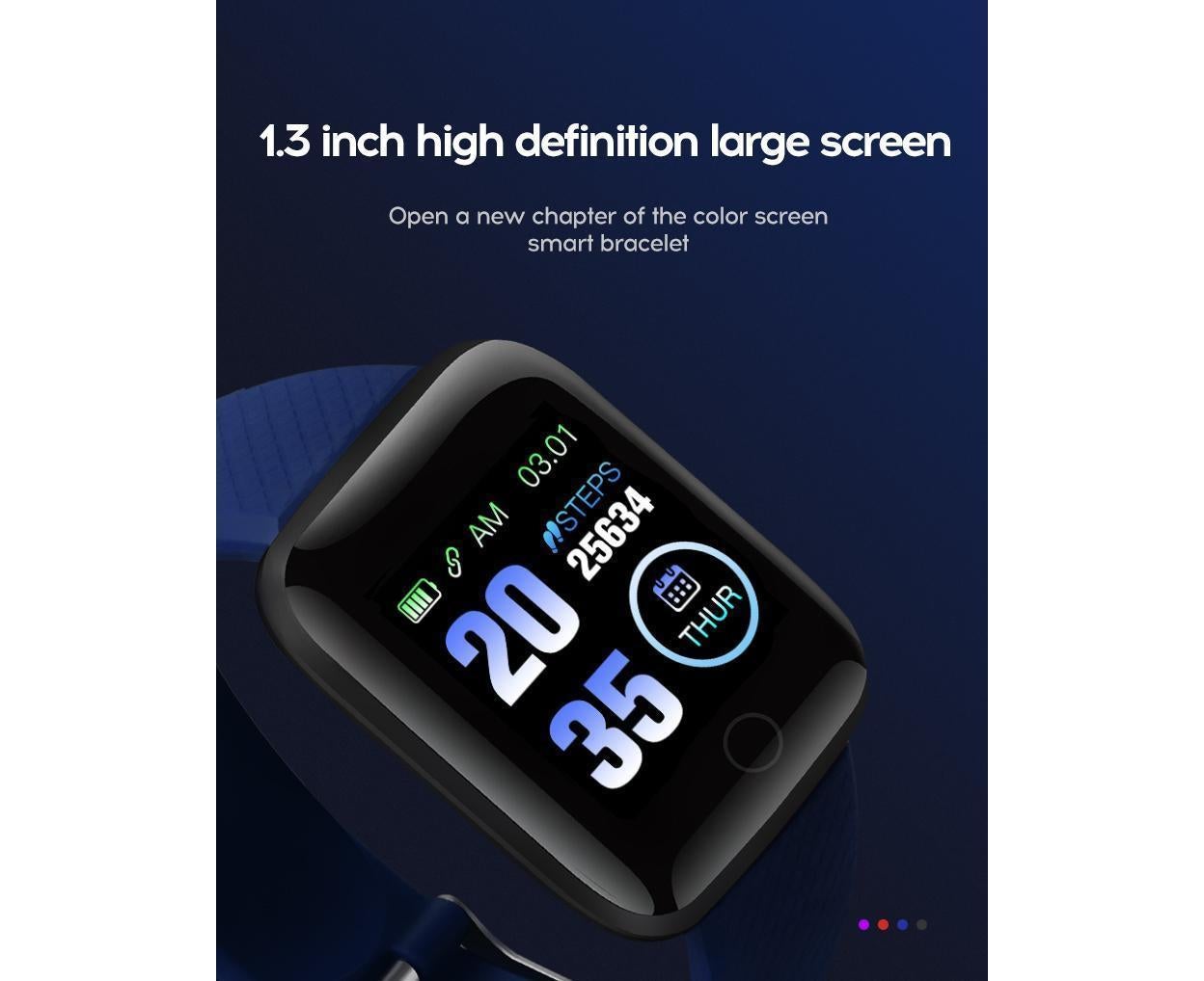 116Plus Sports Android IOS Bluetooth Touch Water Resistant Screen Fitness Tracker Smart Wrist Bracelet - Black