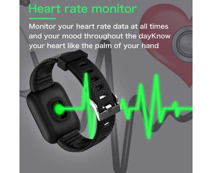 116Plus Sports Android IOS Bluetooth Touch Water Resistant Screen Fitness Tracker Smart Wrist Bracelet - Black