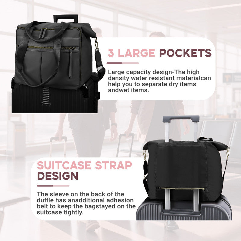 Travel Bag - Women's Travel Bag - Sports & Fitness Bag - Yoga Bag - Sports Bag - Carry-On Luggage - Waterproof & Durable - 40x21x34 cm - Dry/Wet Separation Luggage - Weekend Bag - black