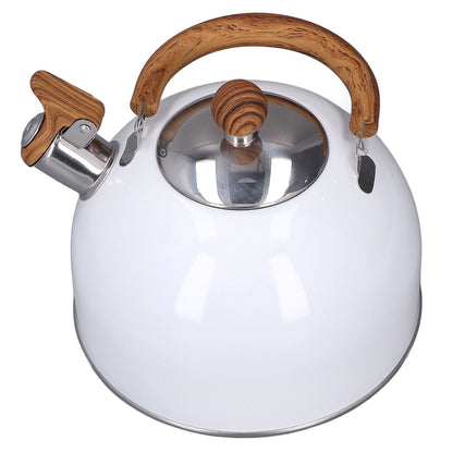 Whistling Kettle 2.5L Capacity White 304 Stainless Steel Fast Heating Ergonomic Handle Home Whistling Kettle