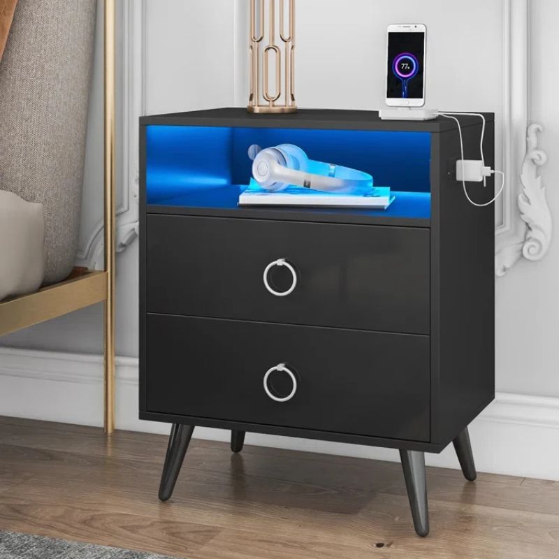 Modern LED Bedside table with USB and power socket Black