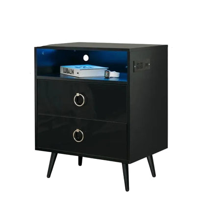 Modern LED Bedside table with USB and power socket Black