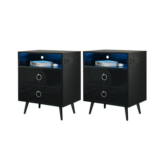 Modern LED Bedside table with USB and power socket black x 2