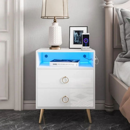 Modern LED Bedside table with USB and power socket White