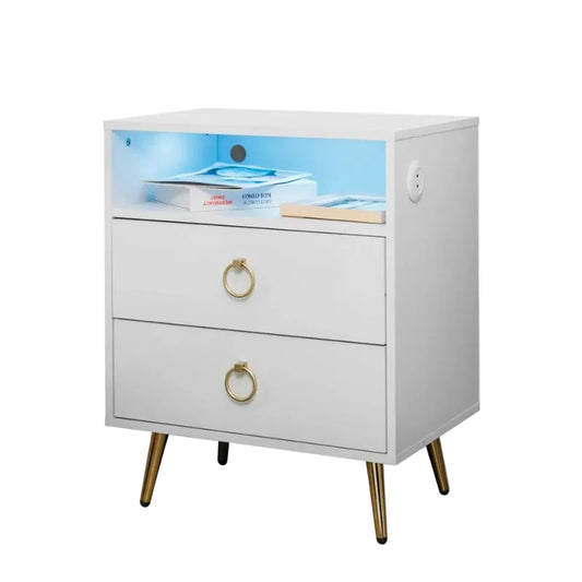 Modern LED Bedside table with USB and power socket White