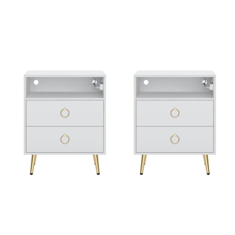 Modern LED Bedside table with USB and power socket white x 2