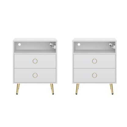 Modern LED Bedside table with USB and power socket white x 2