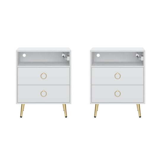 Modern LED Bedside table with USB and power socket white x 2
