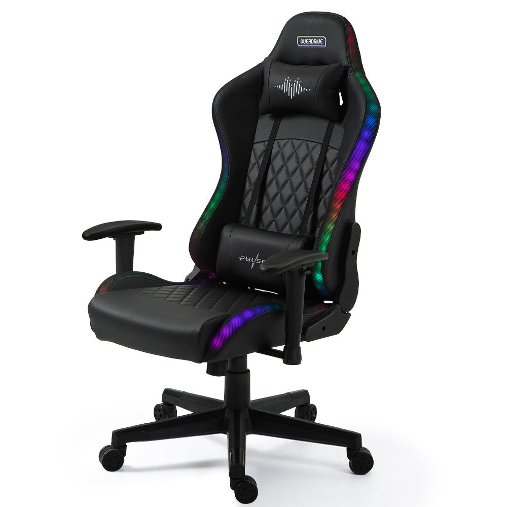 Gaming Chair, with Bluetooth Speakers, RGB LED Lights, Reclining Game Armchair, Black