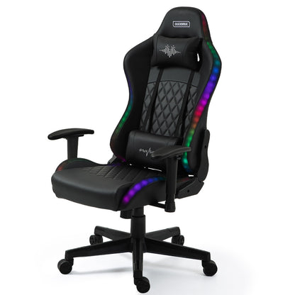Gaming Chair, with Bluetooth Speakers, RGB LED Lights, Reclining Game Armchair, Black