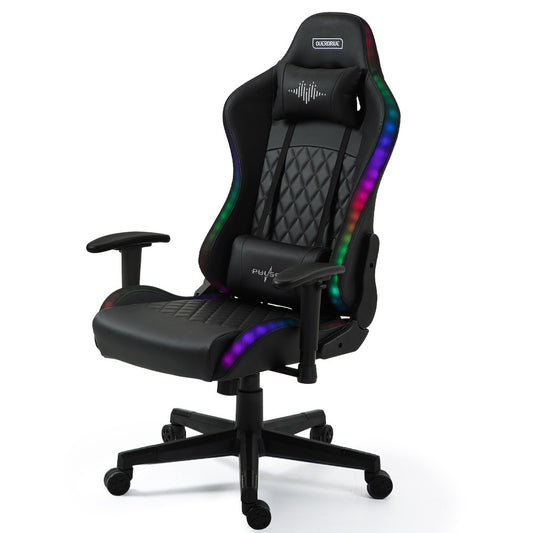 Gaming Chair, with Bluetooth Speakers, RGB LED Lights, Reclining Game Armchair, Black