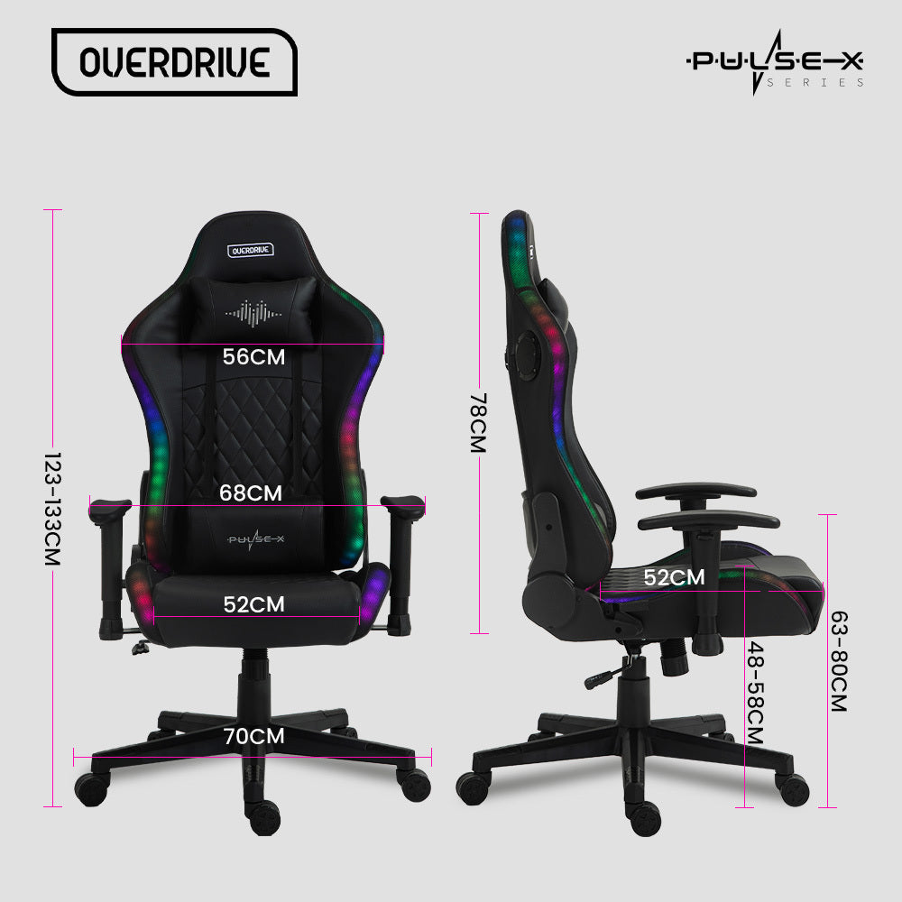 Gaming Chair, with Bluetooth Speakers, RGB LED Lights, Reclining Game Armchair, Black