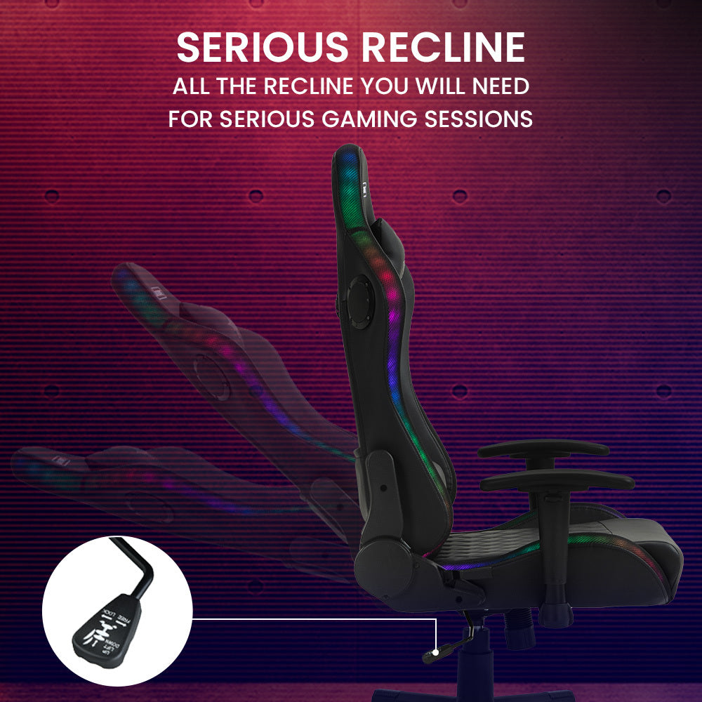 Gaming Chair, with Bluetooth Speakers, RGB LED Lights, Reclining Game Armchair, Black