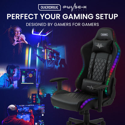 Gaming Chair, with Bluetooth Speakers, RGB LED Lights, Reclining Game Armchair, Black