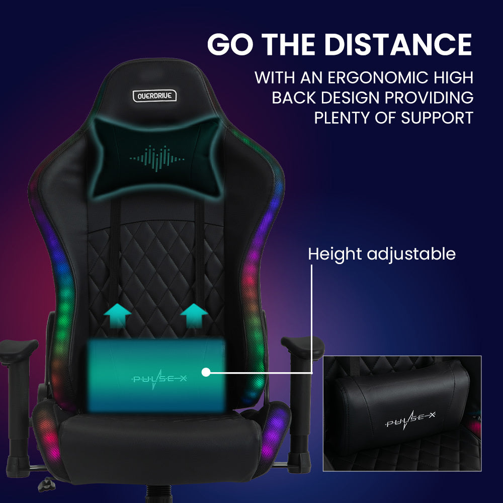 Gaming Chair, with Bluetooth Speakers, RGB LED Lights, Reclining Game Armchair, Black