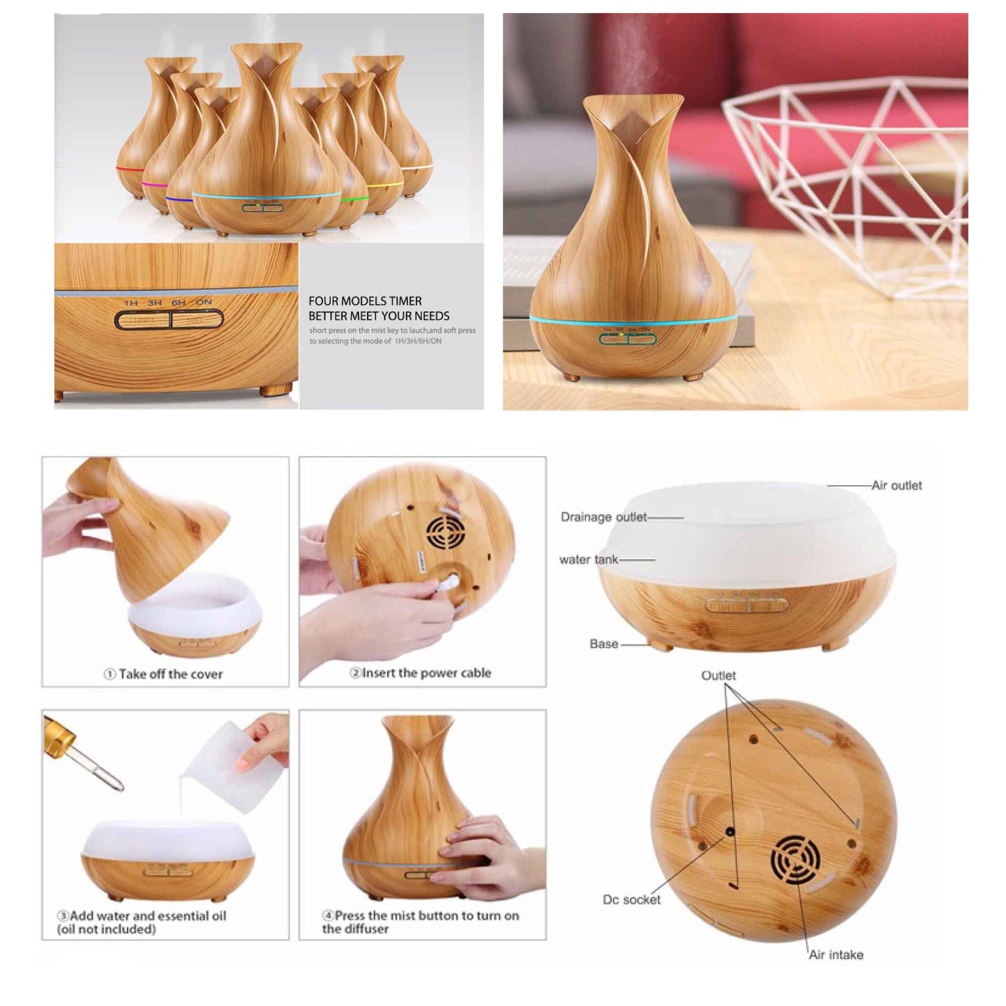 Tulip Light Wood Ultrasonic Mist Humidifier