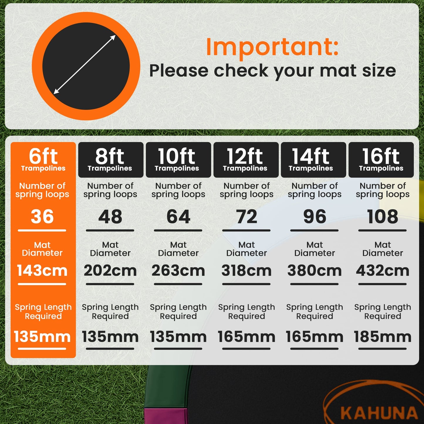 Kahuna 6ft Trampoline Replacememnt Safety Pad Cover and Spring Jumping Bounce Mat Green