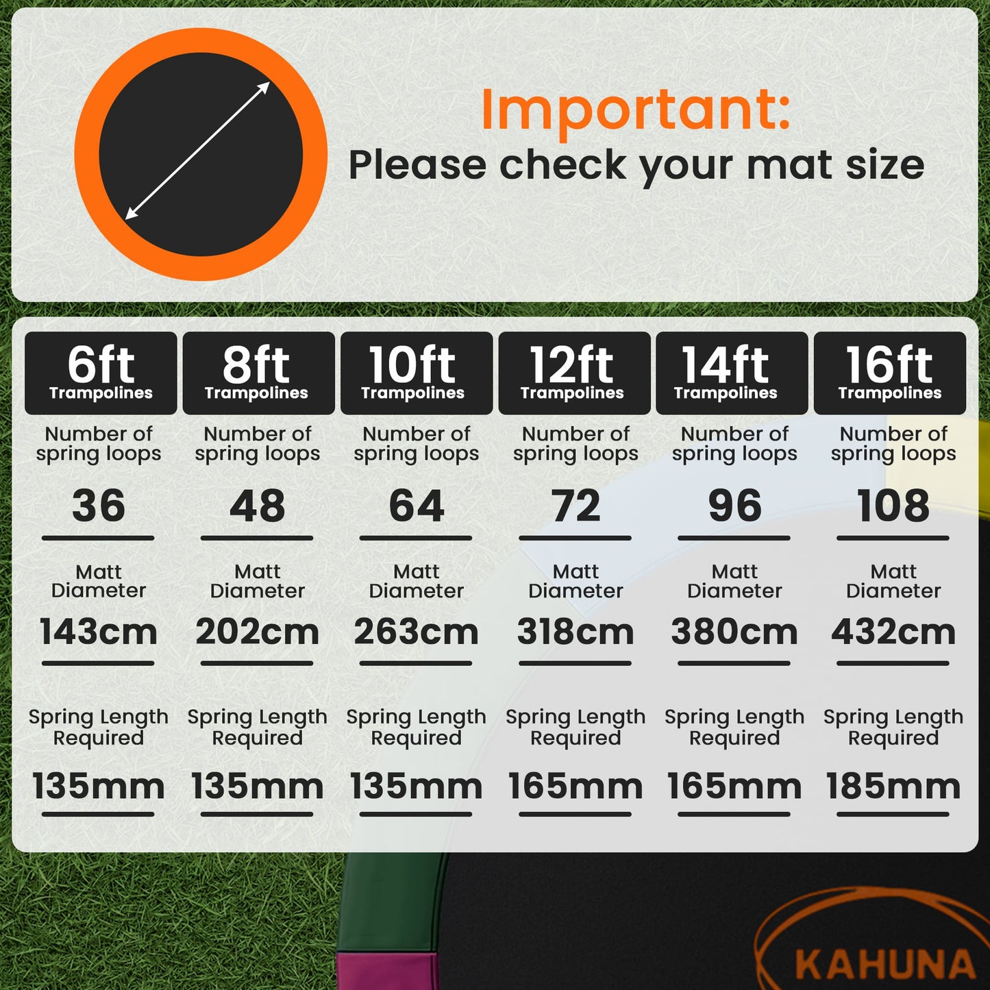 Kahuna 16ft Replacement Trampoline Safety Pad Cover and Jumping Spring Mat - Orange