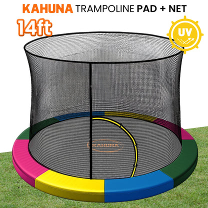 Kahuna 14ft Trampoline Pad and Net - Rainbow
