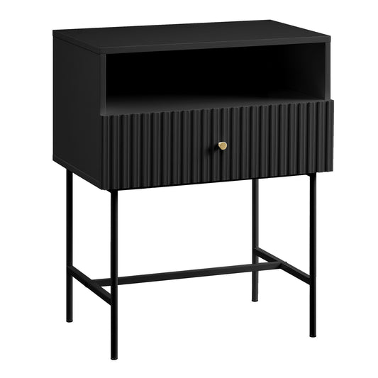 Cecil Slender Fluted Bedside Table in Black