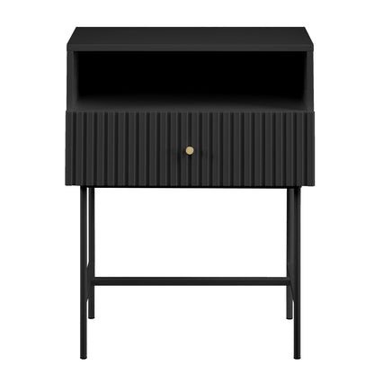Cecil Slender Fluted Bedside Table in Black