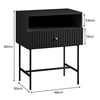 Cecil Slender Fluted Bedside Table in Black