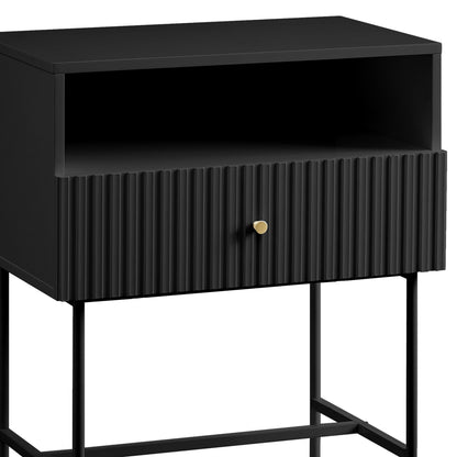Cecil Slender Fluted Bedside Table in Black