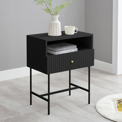 Cecil Slender Fluted Bedside Table in Black