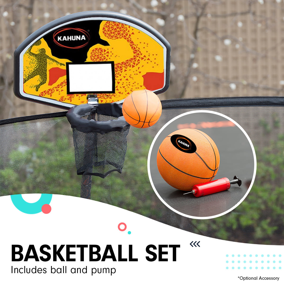 Kahuna Rectangular Trampoline 6x9ft with L.E.D BB Set Rainbow