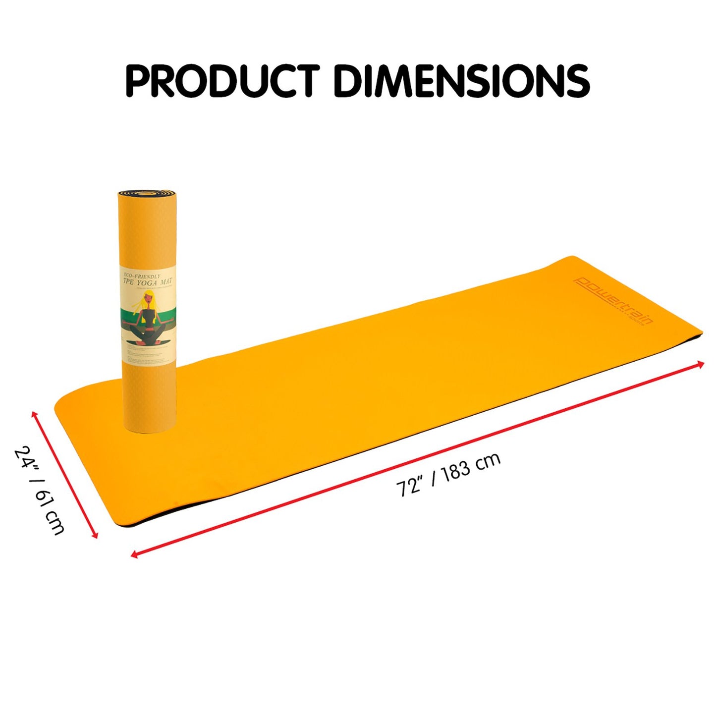 Powertrain TPE Yoga Exercise Mat Home Gym Pilates Fitness 8mm Thick in Orange