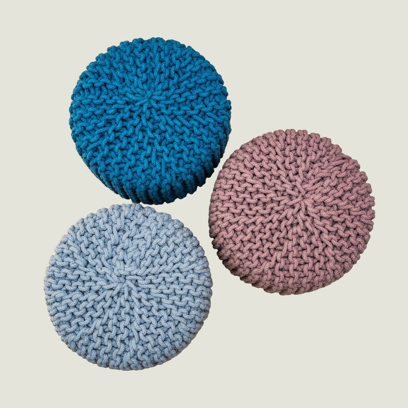 Kids Hand Knitted Cotton Braided Foot Rest Ottoman (Light Grey)