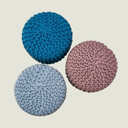 Kids Hand Knitted Cotton Braided Foot Rest Ottoman (Light Grey)