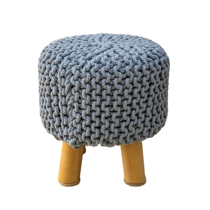 Kids Hand Knitted Cotton Braided Foot Rest Ottoman (Light Grey)