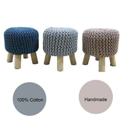Kids Hand Knitted Cotton Braided Foot Rest Ottoman (Light Grey)