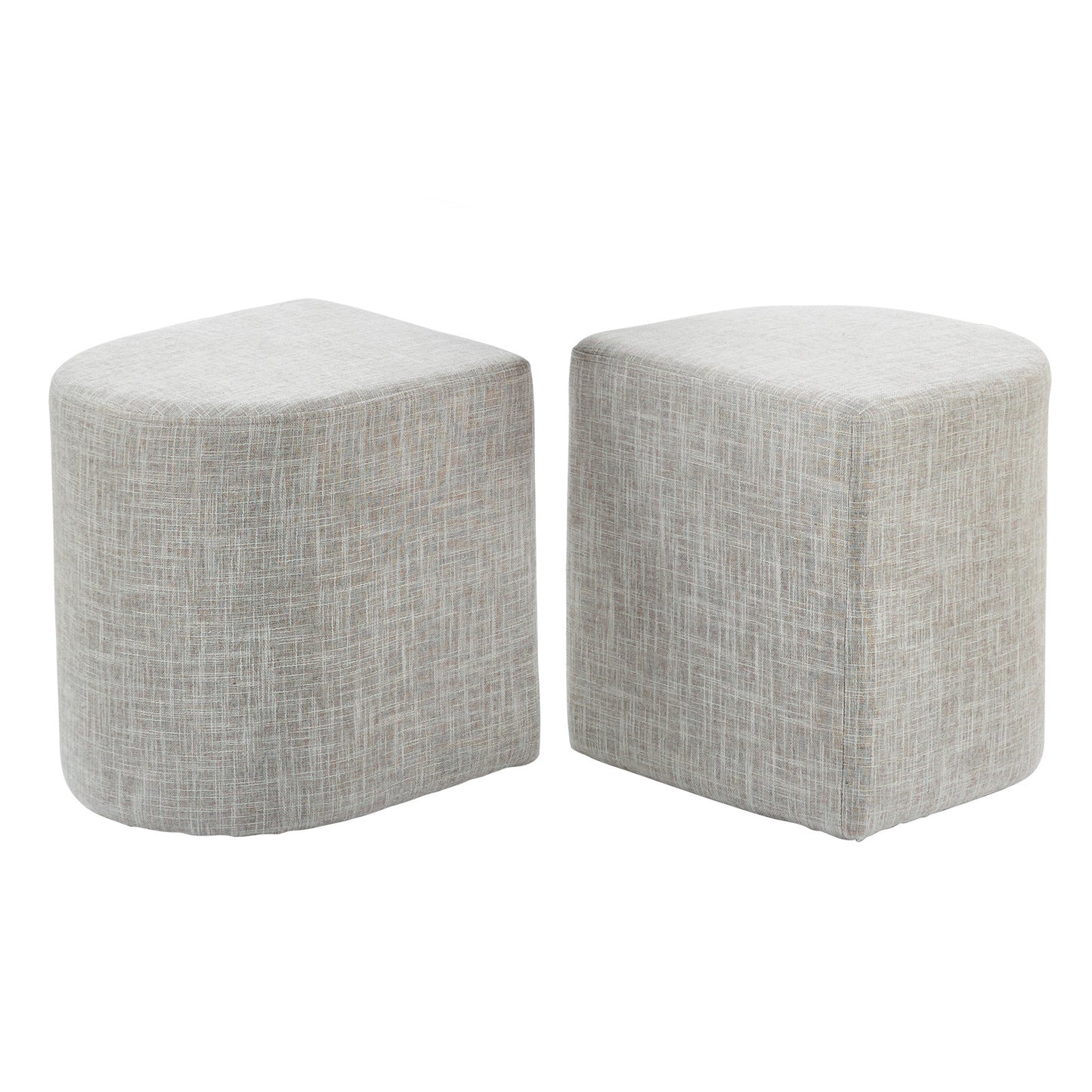 2X Ottoman Stool Linen Fabric Pouf Seat - Cream Grey