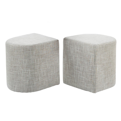 2X Ottoman Stool Linen Fabric Pouf Seat - Cream Grey