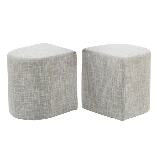 2X Ottoman Stool Linen Fabric Pouf Seat - Cream Grey