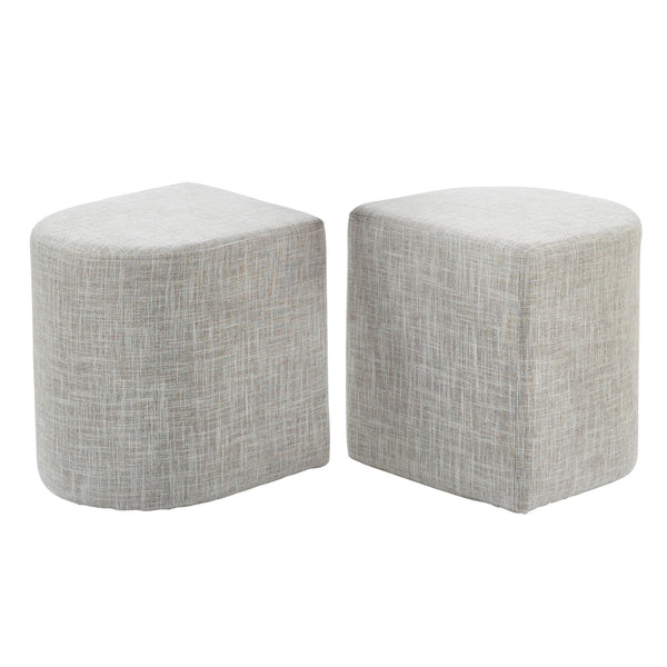 2X Ottoman Stool Linen Fabric Pouf Seat - Cream Grey