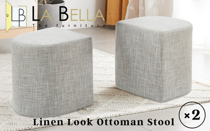 2X Ottoman Stool Linen Fabric Pouf Seat - Cream Grey