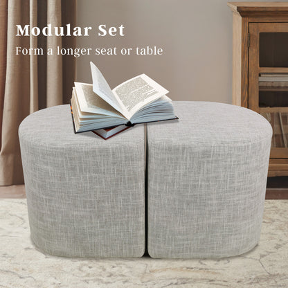 2X Ottoman Stool Linen Fabric Pouf Seat - Cream Grey