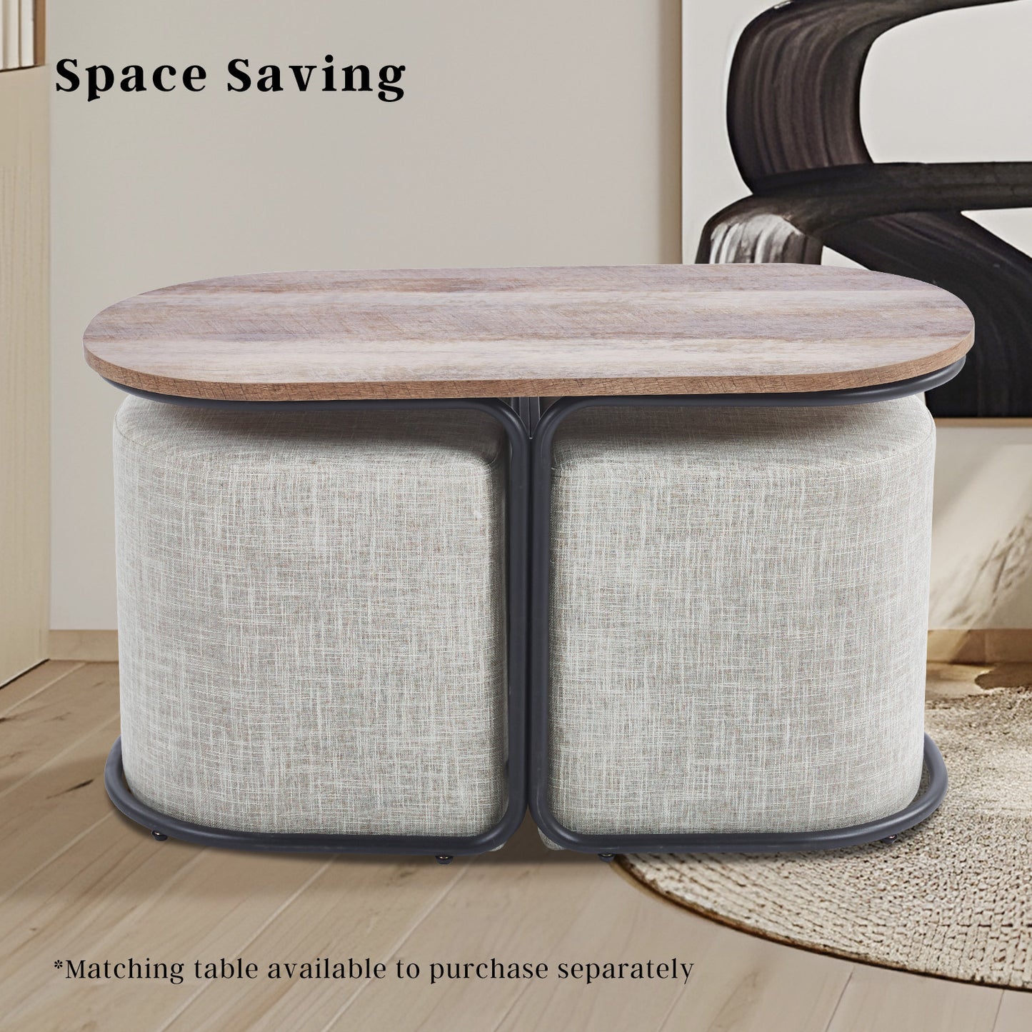 2X Ottoman Stool Linen Fabric Pouf Seat - Cream Grey
