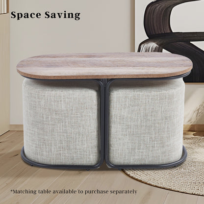 2X Ottoman Stool Linen Fabric Pouf Seat - Cream Grey