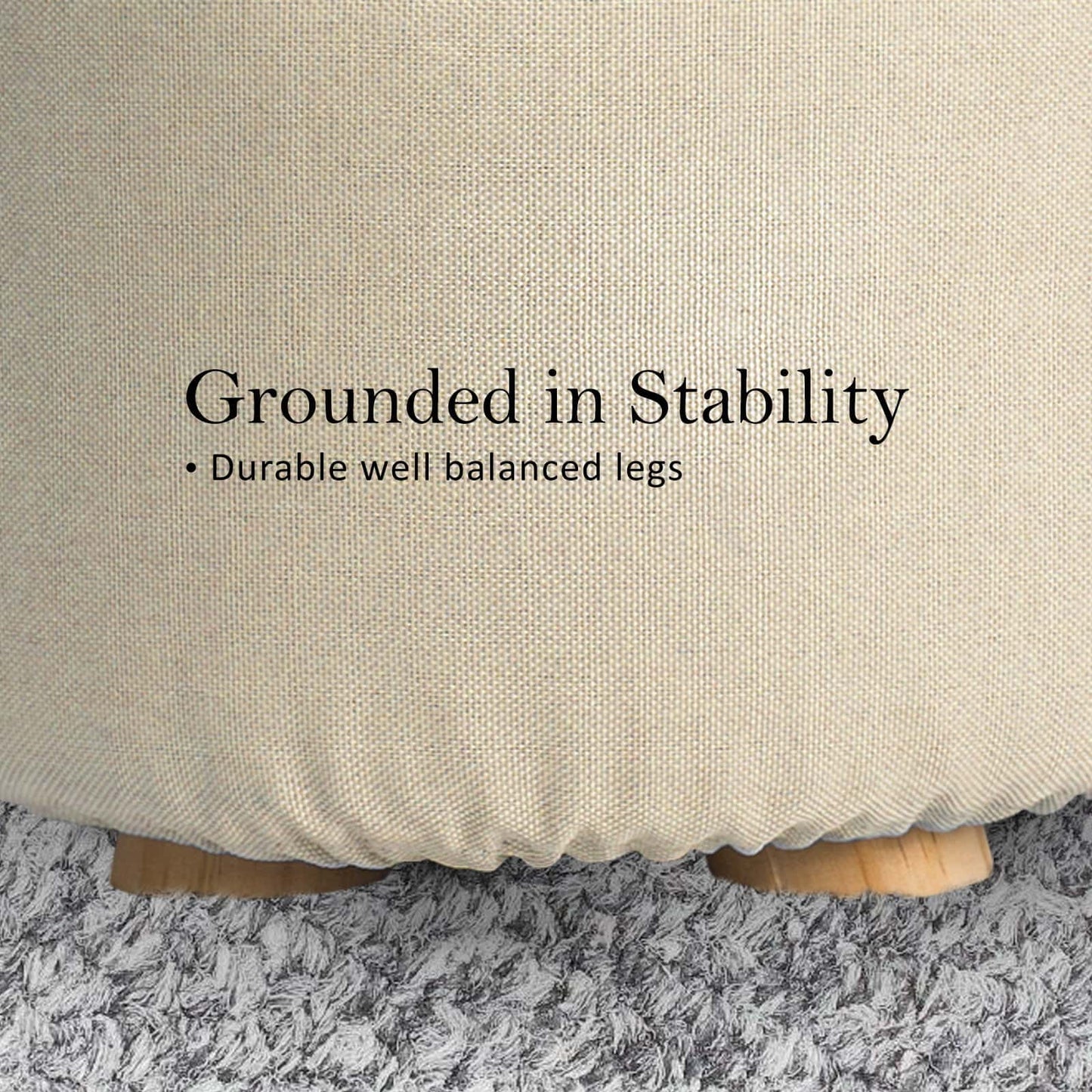 Best 2X Fabric Ottoman Round Wooden Leg Foot Stool - BEIGE | Buy Online at Furniture Things Australia