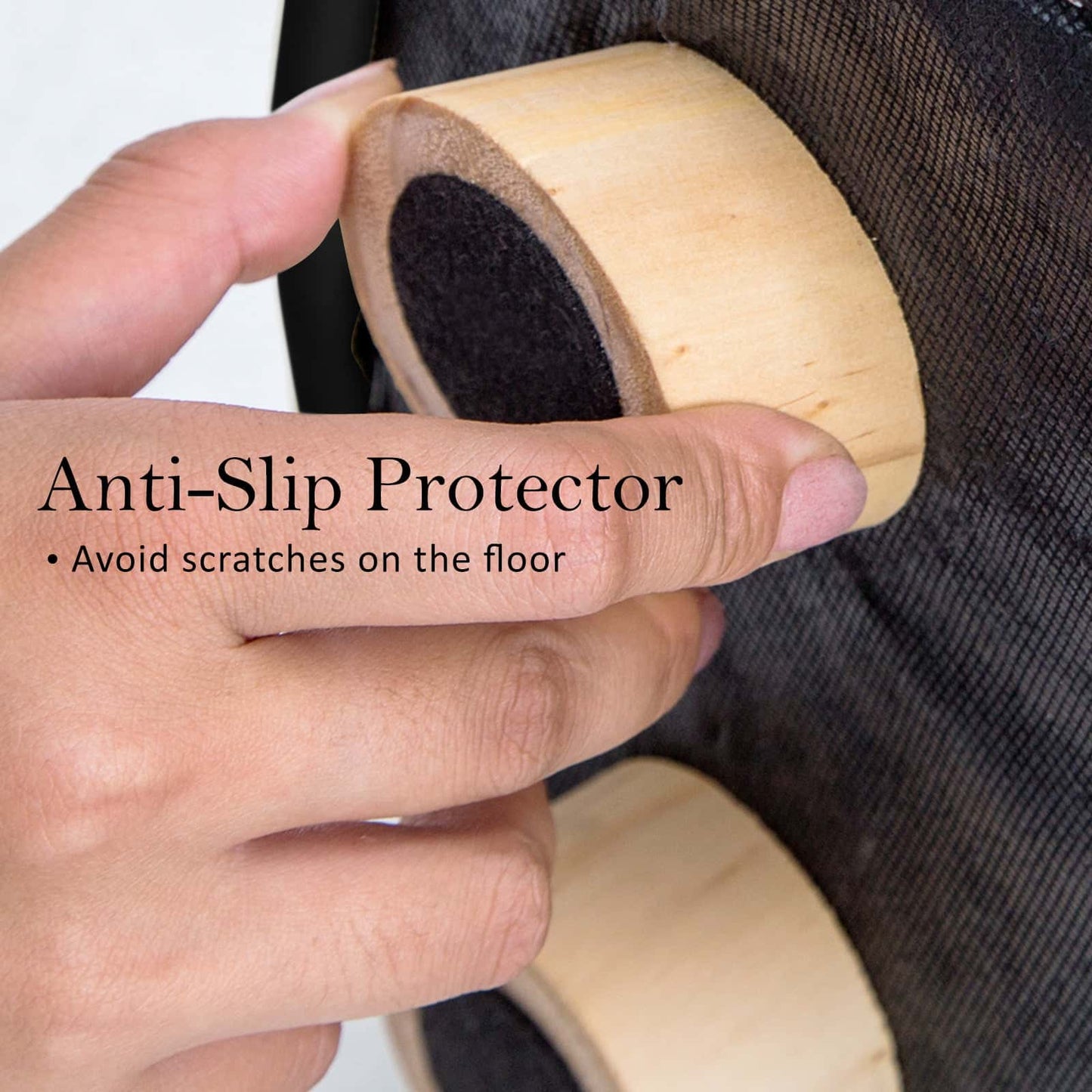 Best Fabric Ottoman Round Wooden Leg Foot Stool - BLACK | Buy Online at Furniture Things Australia