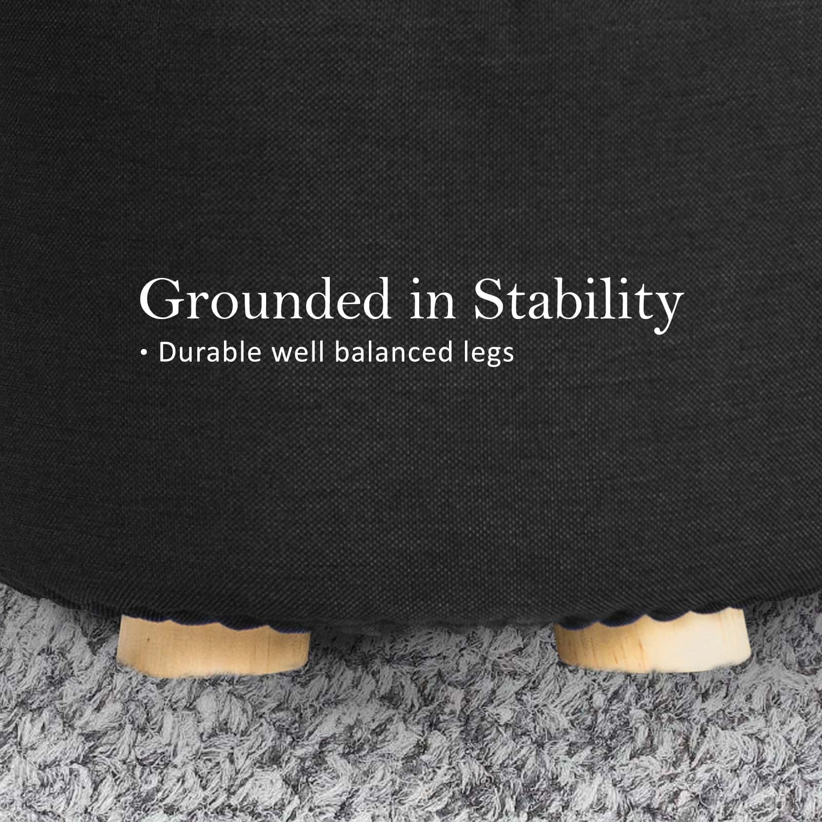 Best 2X Fabric Ottoman Round Wooden Leg Foot Stool - BLACK | Buy Online at Furniture Things Australia