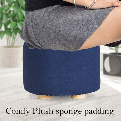 Best 2X Fabric Ottoman Round Wooden Leg Foot Stool - DARK BLUE | Buy Online at Furniture Things Australia