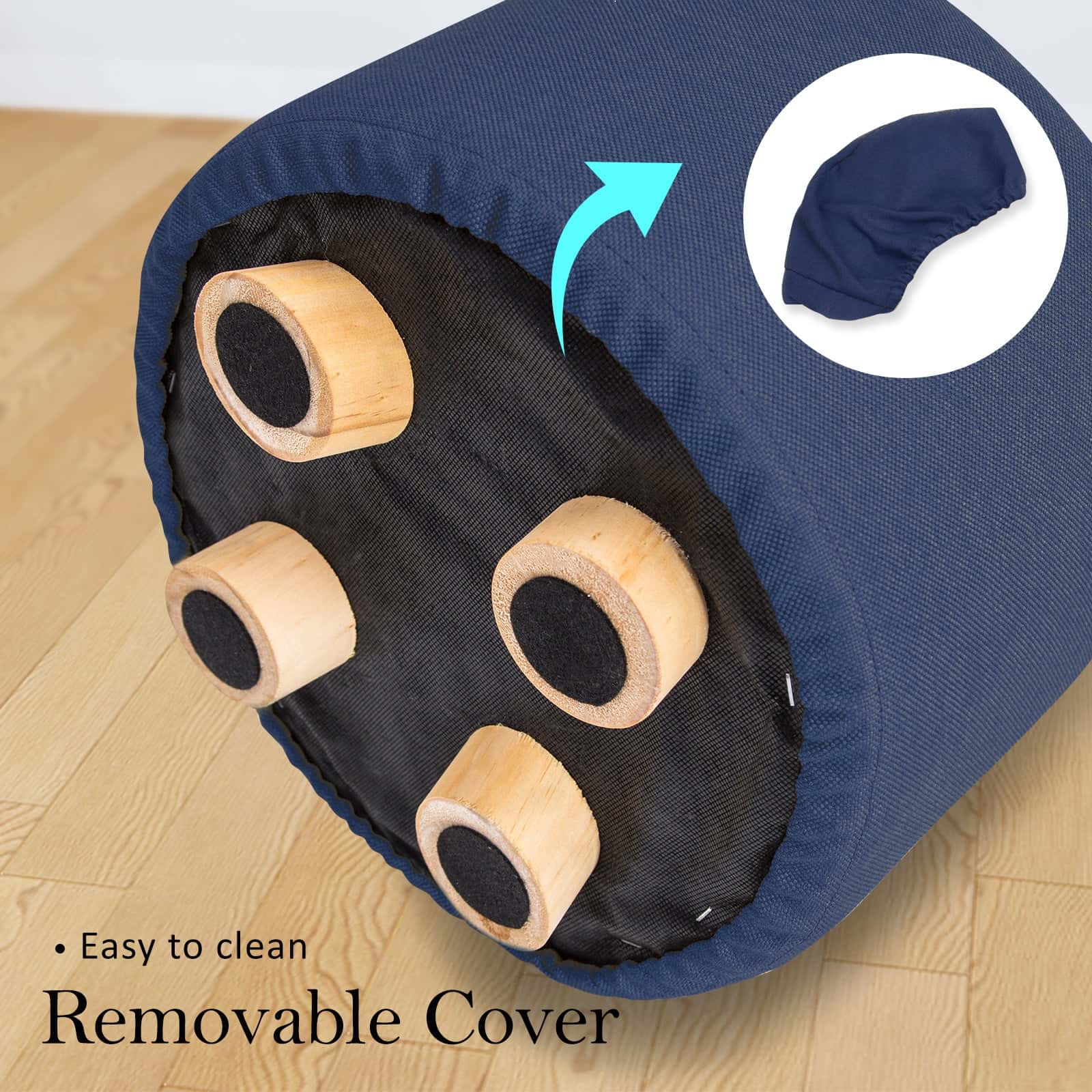 Best 2X Fabric Ottoman Round Wooden Leg Foot Stool - DARK BLUE | Buy Online at Furniture Things Australia
